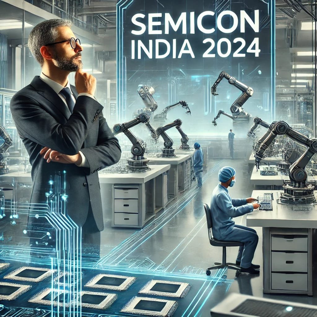 AI generated image showing aspirational view of 'Semiconductor chip industry' along with long vision of 'SEMICON India 2024'